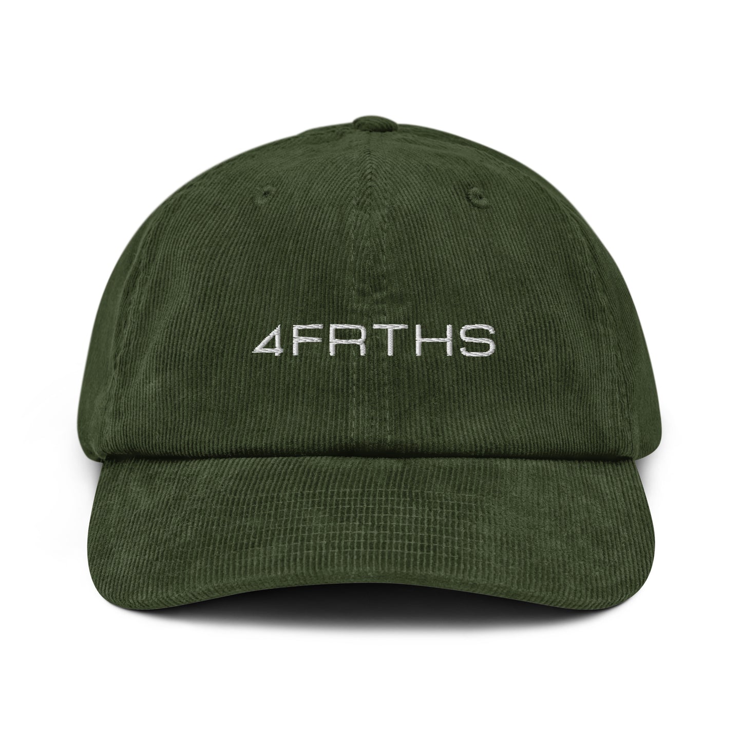 Dark olive 4FRTHS Original corduroy cap with embroidered logo front view