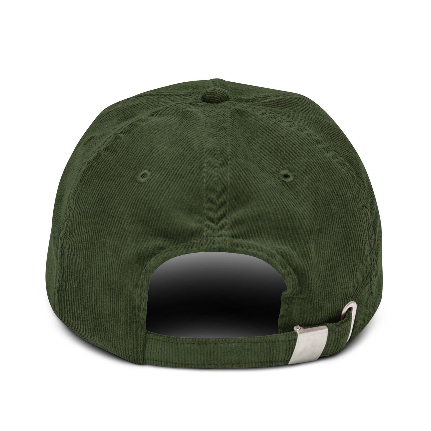 Back view of olive 4FRTHS corduroy cap with adjustable strap