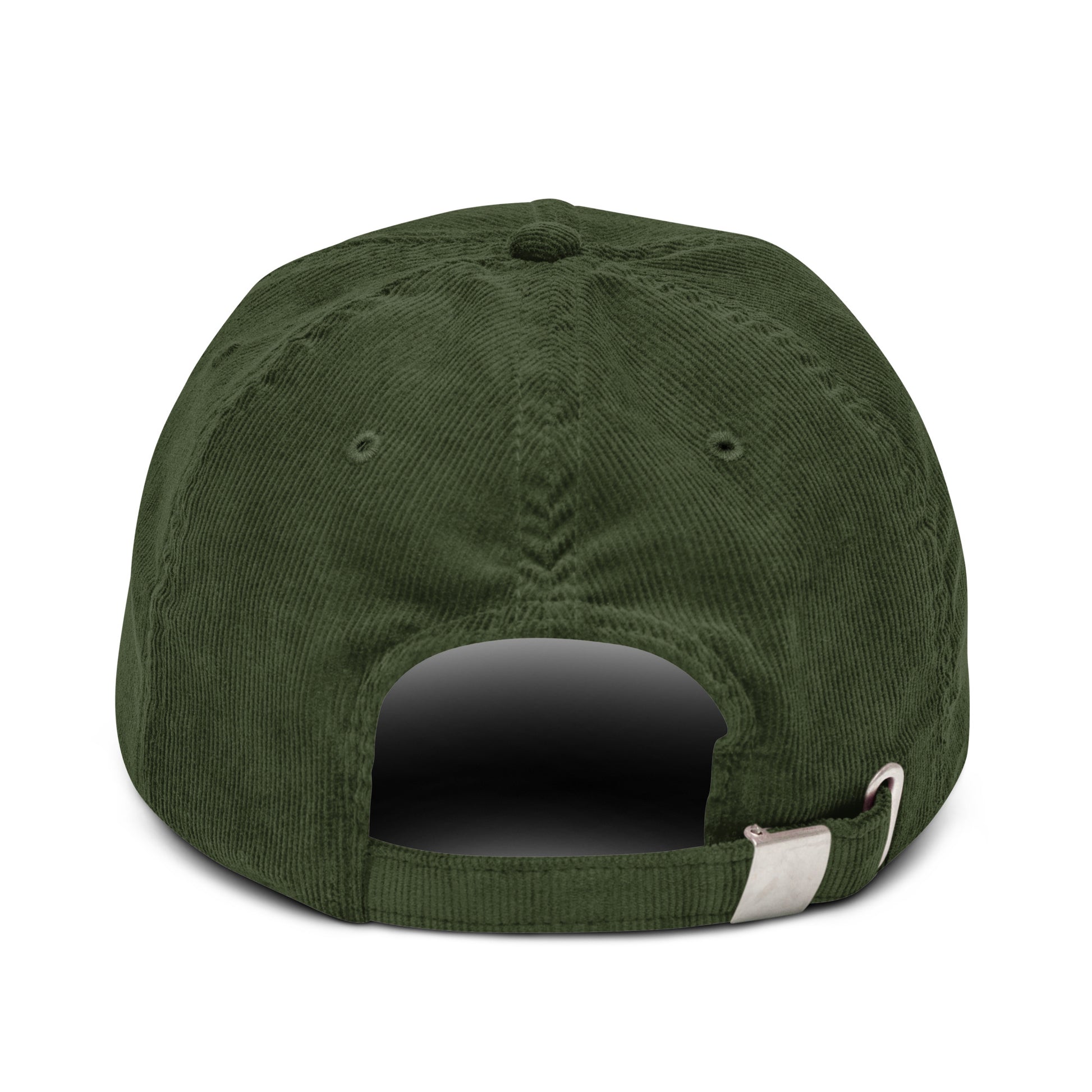 Back view of olive 4FRTHS corduroy cap with adjustable strap