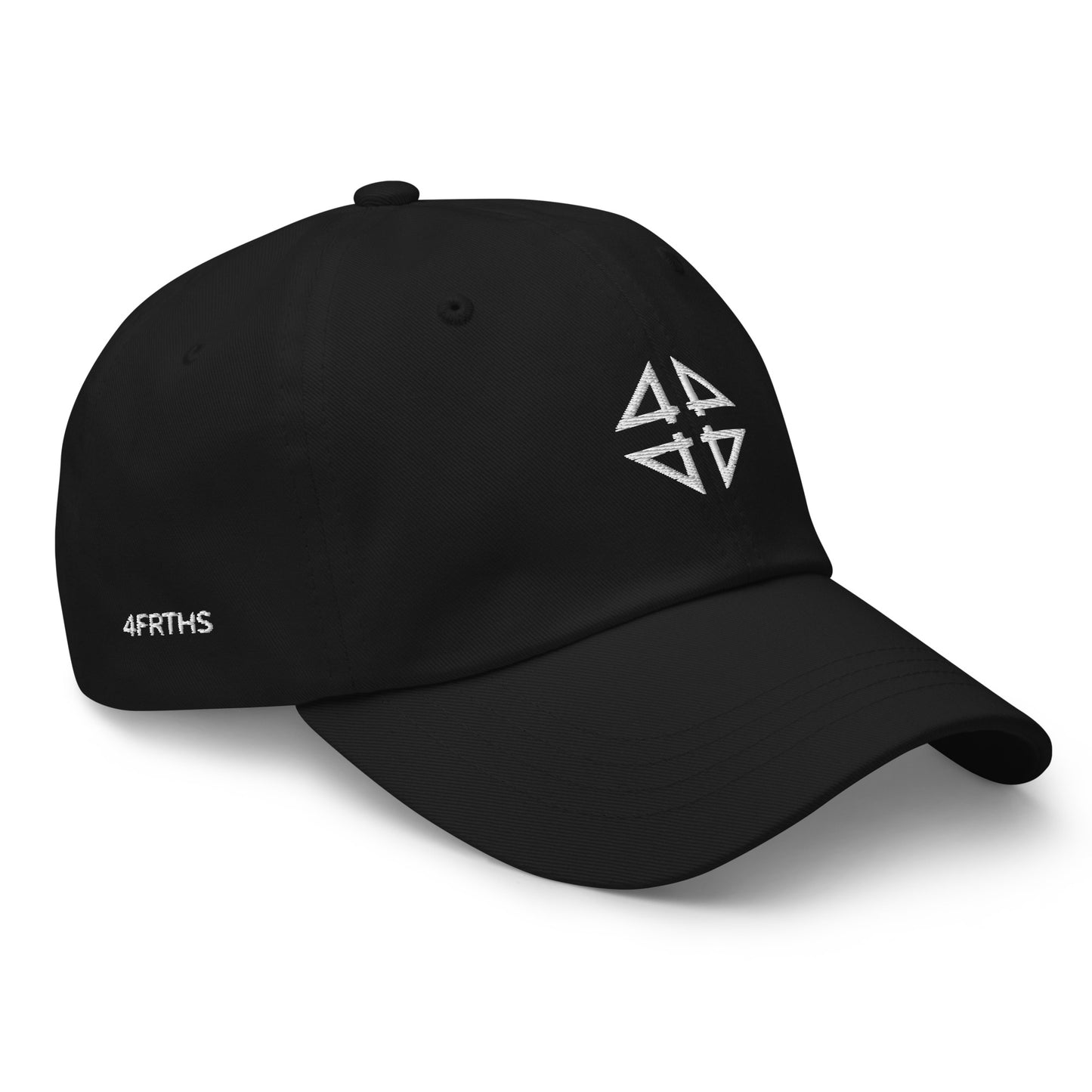 Black 4FRTHS Signature baseball cap side profile minimal branding